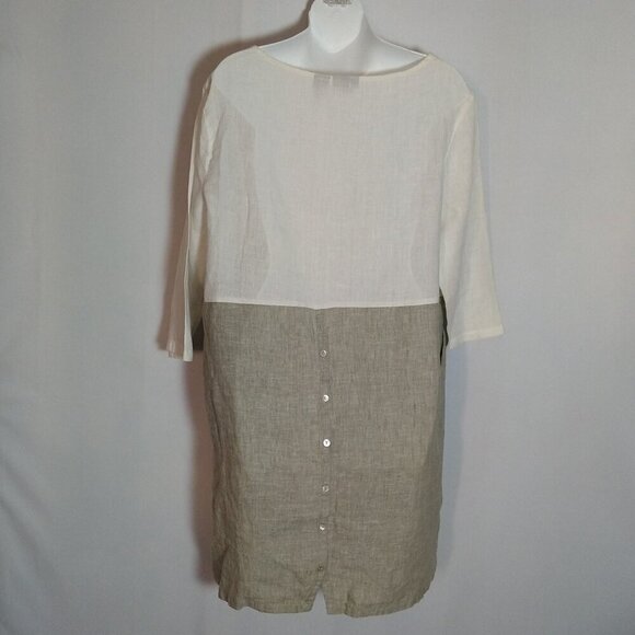 Tahari Tunic Linen Dress Size Large Grey White - Picture 2 of 4